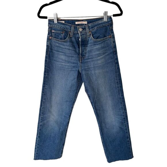 Levis Womens High Rise Cropped Wedgie Straight Jeans Blue Denim Med Wash Sz 24 - Picture 1 of 13